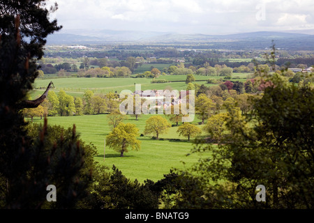 A view across The Cheshire Plain from Alderley Edge toward the Pennine Moors  spring Cheshire England Stock Photo