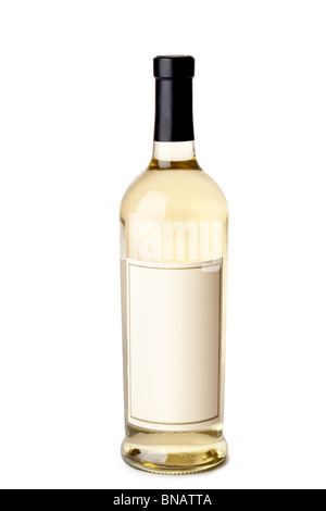 bottle of white wine on white background Stock Photo