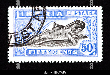 Postage stamp from Liberia depicting a mudskipper (bommi). Stock Photo
