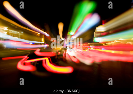 Abstract image of motion-blurred traffic lights in the streets of Las Vegas Stock Photo