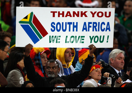 THANK YOU SOUTH AFRICA SIGN NETHERLANDS V SPAIN SOCCER CITY JOHANNESBURG SOUTH AFRICA 11 July 2010 Stock Photo