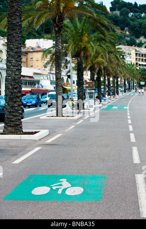 marked bicycle path on a city street. vertical shot Stock Photo