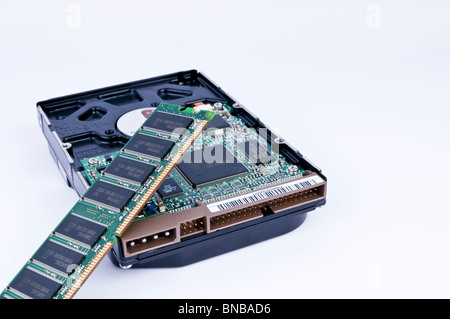 RAM memory with hard drive from a personal computer, PC Stock Photo
