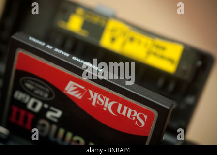 A SanDisk brand compact flash card in a digital camera is seen on Thursday, July 8, 2010. (© Richard B. Levine) Stock Photo