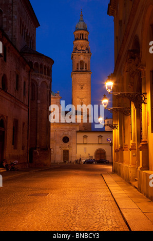 Via Cardinal Ferrari at night with Chiesa San Giovanni Evangelista, Parma Emilia-Romagna Italy Stock Photo