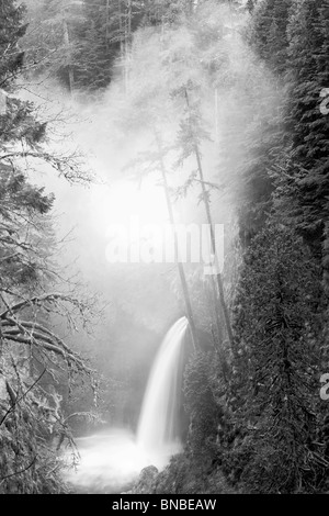 Metlako Falls with fog in winter. Columbia River Gorge National Scenic Area, Oregon Stock Photo