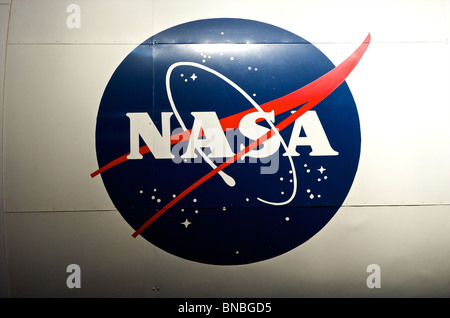 NASA logo on the Space Shuttle at space centre in Houston, Texas, North America, USA Stock Photo
