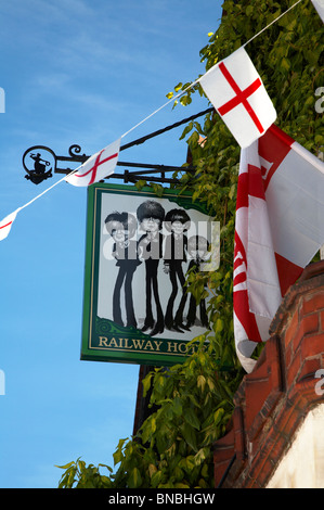 Beatles pub sign outside Railway hotel in Nantwich UK Stock Photo