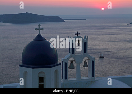 sunset above Theoskepasti Church near Fira, Santorini Island, Cyclades ...