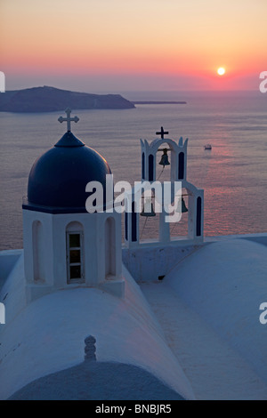 sunset above Theoskepasti Church near Fira, Santorini Island, Cyclades ...