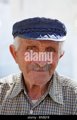portrait of an old man, mountain village of Pyrgos, Santorini Island, Cyclades, Aegean Islands, Greece Stock Photo