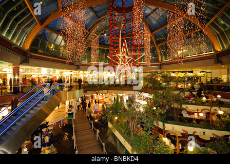 Europa Center mall at Christmas time, Breitscheidplatz at Kaiser Wilhelm Memorial Church, Kurfuerstendamm, Berlin, Germany. Stock Photo