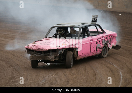 Volvo 240 being banger raced Stock Photo