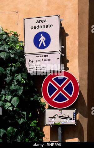 Italy, Rome, pedestrian area and no parking signs Stock Photo