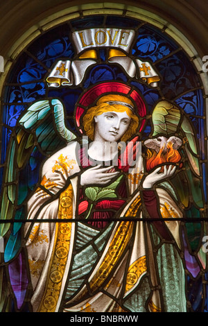 Detail from a selection of religious stained glass.  Window found in St. Paul's Anglican Church, Halifax, Nova Scotia, Canada. Stock Photo