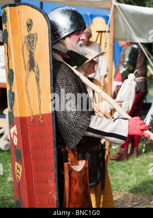 Knight with a shield at the Tewkesbury medieval festival 2010, Gloucestershire, England Stock Photo