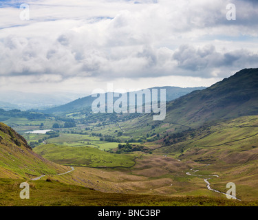 Wrynose Pass looking towards Little Langdale Tarn, The Lake District, Cumbria England UK Stock Photo