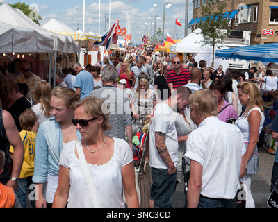 View of busy street market during International food festival in Jonkoping in Sweden Stock Photo