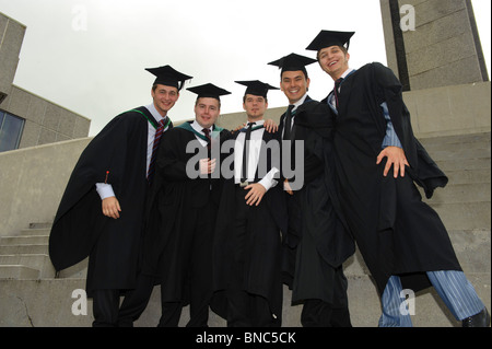 Five 5 male Students at Aberystwyth University Graduation day, Wales UK Stock Photo
