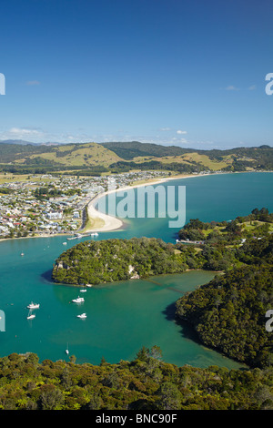 Whitianga Harbour, Whitianga, Coromandel Peninsula, North Island, New Zealand - aerial Stock Photo