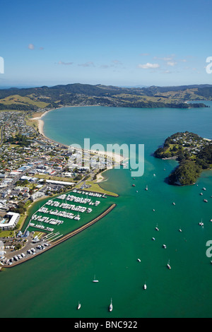 Marina, Whitianga Harbour, Whitianga, Coromandel Peninsula, North Island, New Zealand - aerial Stock Photo