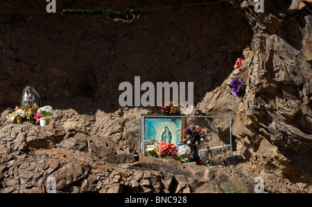 An Our Lady of Guadalupe altar is seen in San Javier Mission near Loreto village in Mexico's southern Baja California state Stock Photo