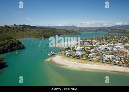 Whitianga Harbour, Whitianga, Coromandel Peninsula, North Island, New Zealand - aerial Stock Photo