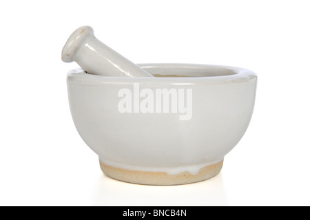 Mortar and pestle isolated over white background - With clipping path Stock Photo