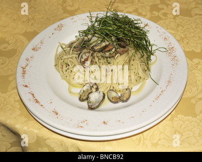 Plate of Spaghetti Vongole Palermo Sicily Italy Stock Photo