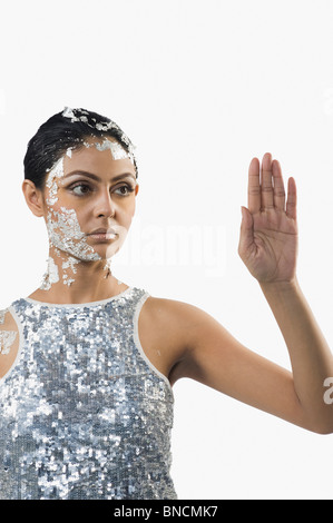 Woman using biometrics identification Stock Photo