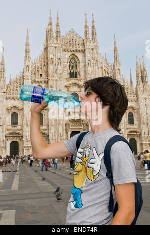 Drinking water in Duomo square, Milan, Italy Stock Photo