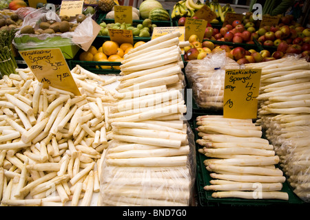 Fresh vegetables are sold at a market in Bamberg, Bavaria, Germany. Stock Photo