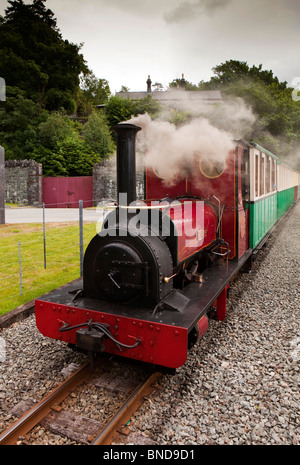 UK, Wales, Snowdonia, Llanberis, Lake Railway, steam train approaching Gilfach Ddu station Stock Photo