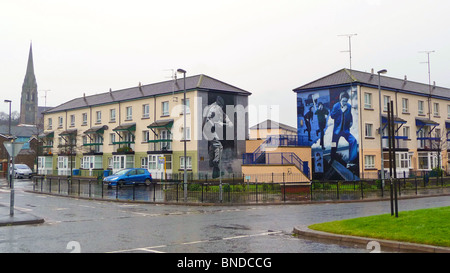Murals on the walls of houses in the Bogside area of Derry, Northern Ireland