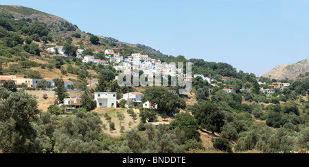 A panoramic view of the traditional Greek mountain village of Apostoli, on the flanks of the Amari valley in central Crete, Stock Photo