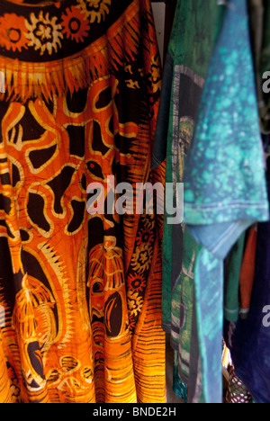 Africa, Togo, Kpalime. Artisan handicraft center & training school. Traditional colorful West African batik fabric. Stock Photo
