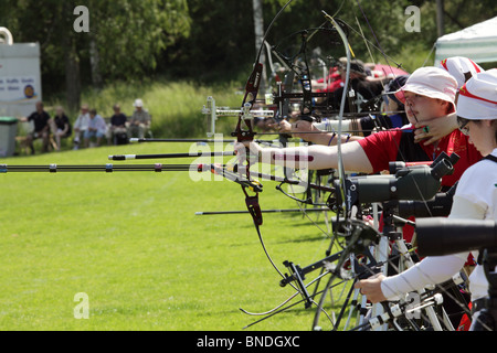 Archery action Charlotte George IoM Natwest Island Games 2009 at Backeberg in Mariehamn on Åland, June 30 2009 Stock Photo