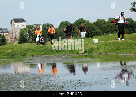 Golfers between shots NatWest Island Games 2009 on the Kastelholm Course in Sund on Åland, July 1 2009 Stock Photo