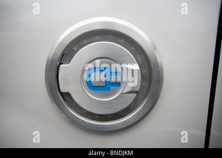 Charging port cover on a Ford Escape Hybrid is seen in New York on Wednesday, July 14, 2010. (© Richard B. Levine) Stock Photo