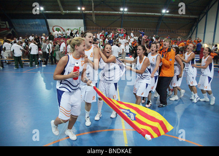 Women's Basketball Final Menorca defeat Guernsey NatWest Island Games 2009 in Eckeröhallen on Åland, July 4 2009 Stock Photo