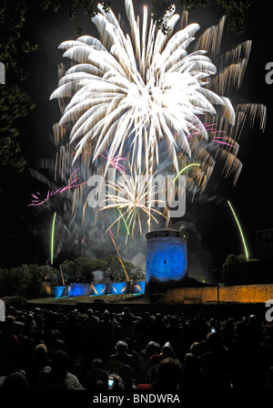 Fireworks spectacular Bastille day Parthenay Deux-Sevres Poitou Charentes France Stock Photo