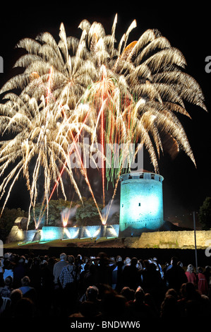 fireworks spectacular Bastille day at Parthenay Deux-Sevres Poitou Charentes France Stock Photo
