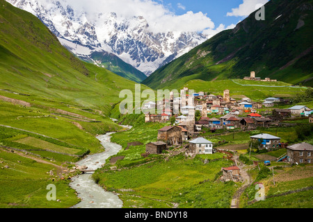 Ushguli village in the Svaneti region of Georgia Stock Photo