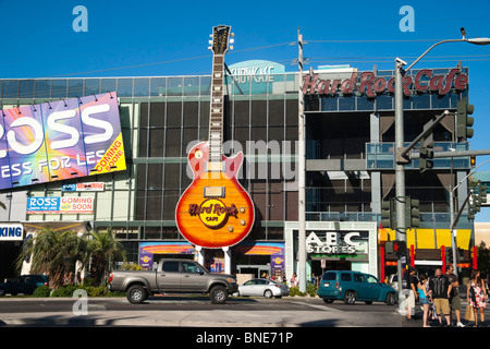 Hard Rock Café on the Las Vegas strip with giant Gibson Les Paul guitar sign Stock Photo
