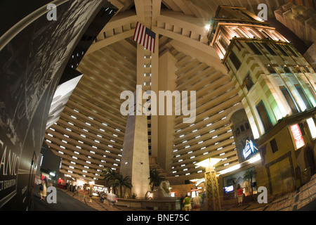 Luxor Egyptian themed resort hotel Las Vegas - inside the pyramid with obelisk, fisheye view Stock Photo