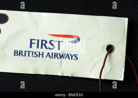 british airways first class flight luggage label Stock Photo