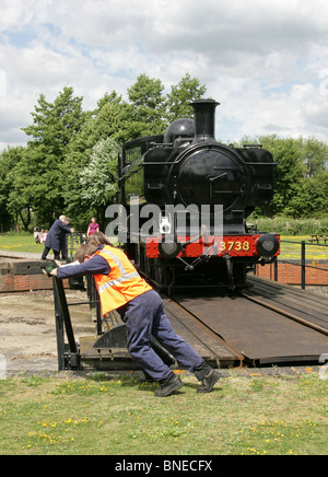 No. 3738, Great Western Railway Steam Locomotive Being Turned on the Turntable, Didcot Railway Centre and Museum, Didcot