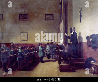 The Brother's School by Francois Bonvin, (1817-1887) Stock Photo