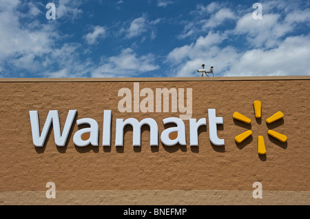 Signboard and logo of Walmart retail chain Stock Photo