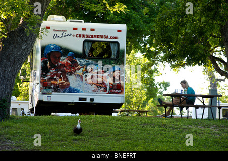 Rental camper campervan RV on a campsite Texas, USA Stock Photo